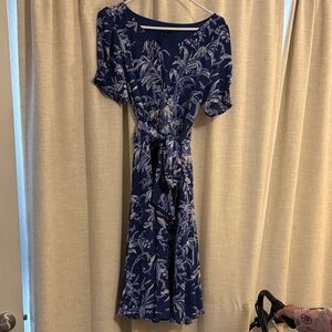 Talbots Navy and White Floral Midi Dress